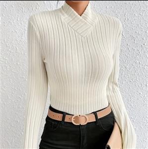 Women's Winter Sweater High Turtle Neck Long Sleeve Knitted Tops Pit Stripe Bodycon Jumper Pullover Casual Adults