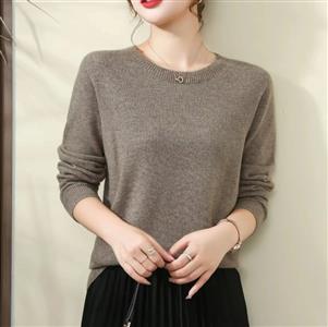 Popular Design Women'S Cashmere Blend Crew Neck Sweater Luxury Knitwear With Ribbed Hem